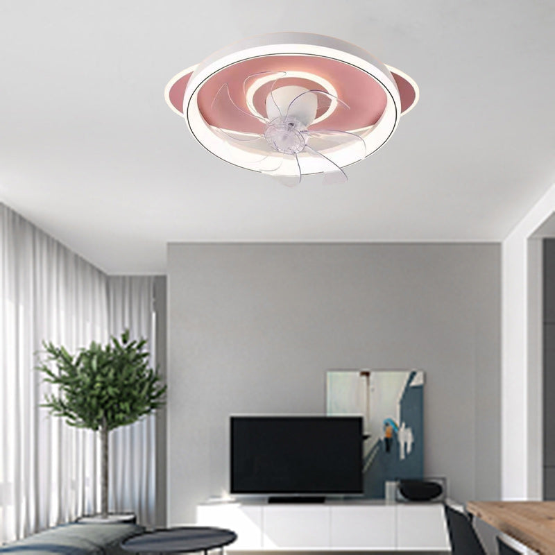 Contemporary Scandinavian Cloud Round Dome PVC Iron LED Flush Mount Ceiling Fan Light For Bedroom