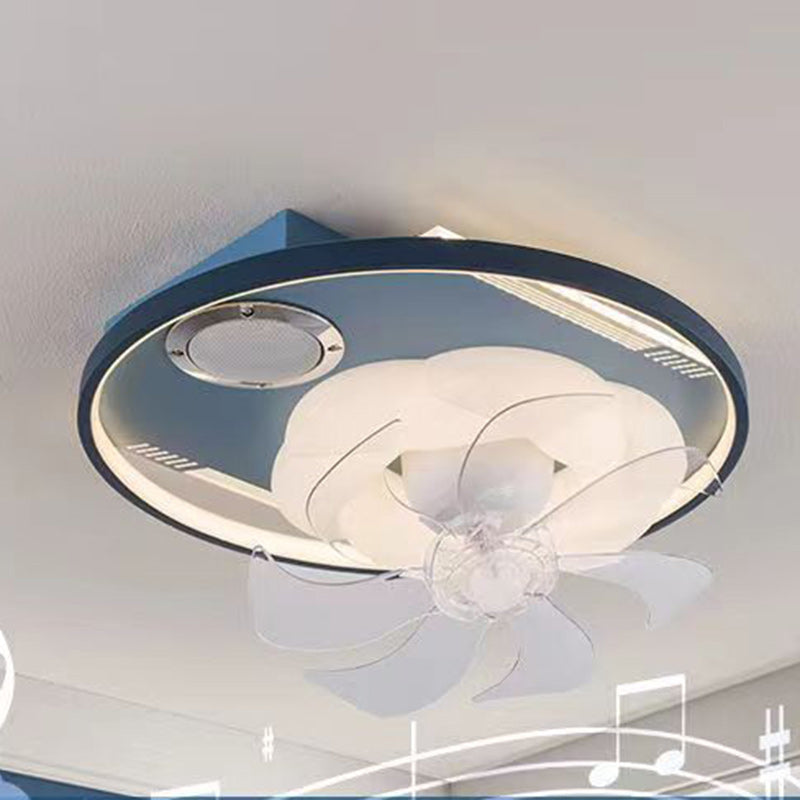 Contemporary Scandinavian Cloud Round Dome PVC Iron LED Flush Mount Ceiling Fan Light For Bedroom