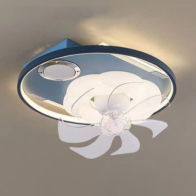 Contemporary Scandinavian Cloud Round Dome PVC Iron LED Flush Mount Ceiling Fan Light For Bedroom