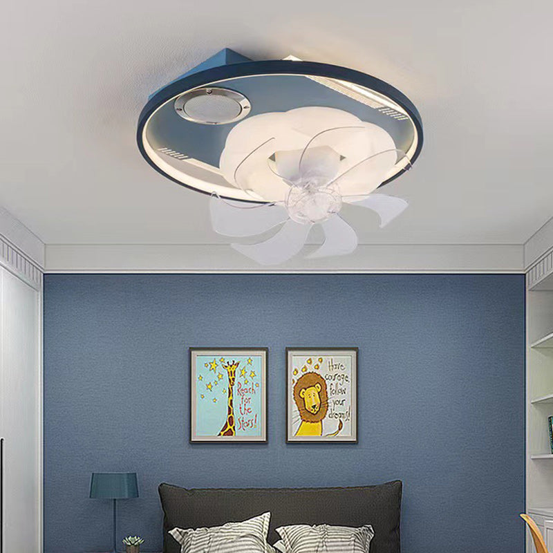 Contemporary Scandinavian Cloud Round Dome PVC Iron LED Flush Mount Ceiling Fan Light For Bedroom