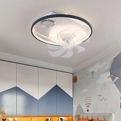 Contemporary Scandinavian Cloud Round Dome PVC Iron LED Flush Mount Ceiling Fan Light For Bedroom