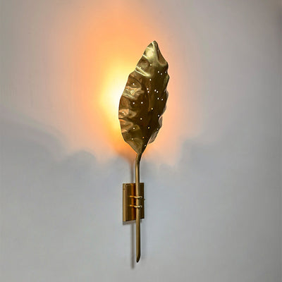 Contemporary Creative Leaf Shape Copper 1-Light Wall Sconce Lamp For Living Room