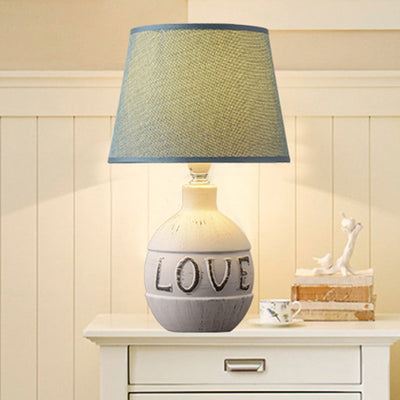 Modern Art Deco Round Cylinder Oval Ceramic Fabric 1-Light Table Lamp For Bedroom