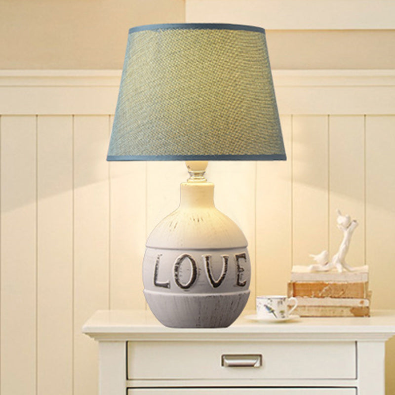 Modern Art Deco Round Cylinder Oval Ceramic Fabric 1-Light Table Lamp For Bedroom