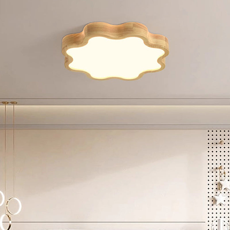 Modern Art Deco Flower Shape Wood Acrylic LED Flush Mount Ceiling Light For Bedroom