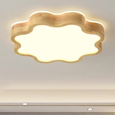 Modern Art Deco Flower Shape Wood Acrylic LED Flush Mount Ceiling Light For Bedroom