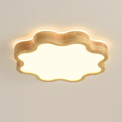 Modern Art Deco Flower Shape Wood Acrylic LED Flush Mount Ceiling Light For Bedroom