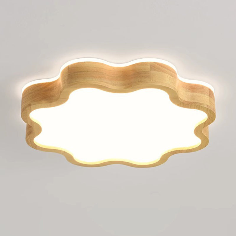 Modern Art Deco Flower Shape Wood Acrylic LED Flush Mount Ceiling Light For Bedroom