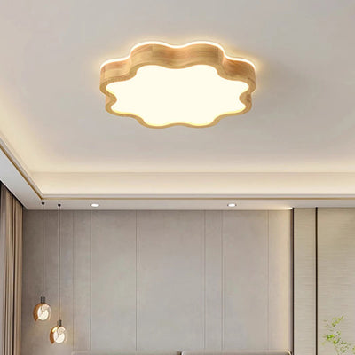 Modern Art Deco Flower Shape Wood Acrylic LED Flush Mount Ceiling Light For Bedroom