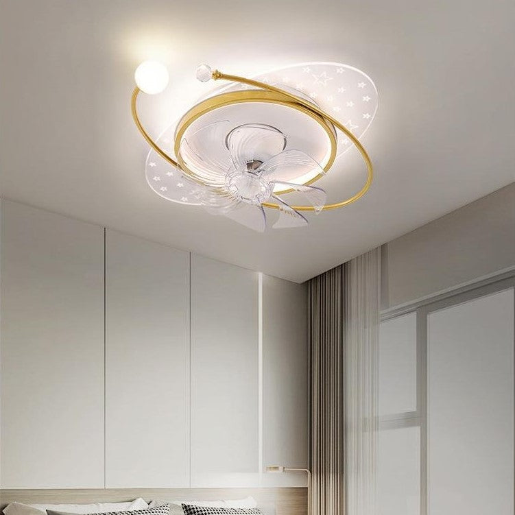 Contemporary Scandinavian Square Round Oval ABS Copper Hardware LED Flush Mount Ceiling Fan Light For Bedroom