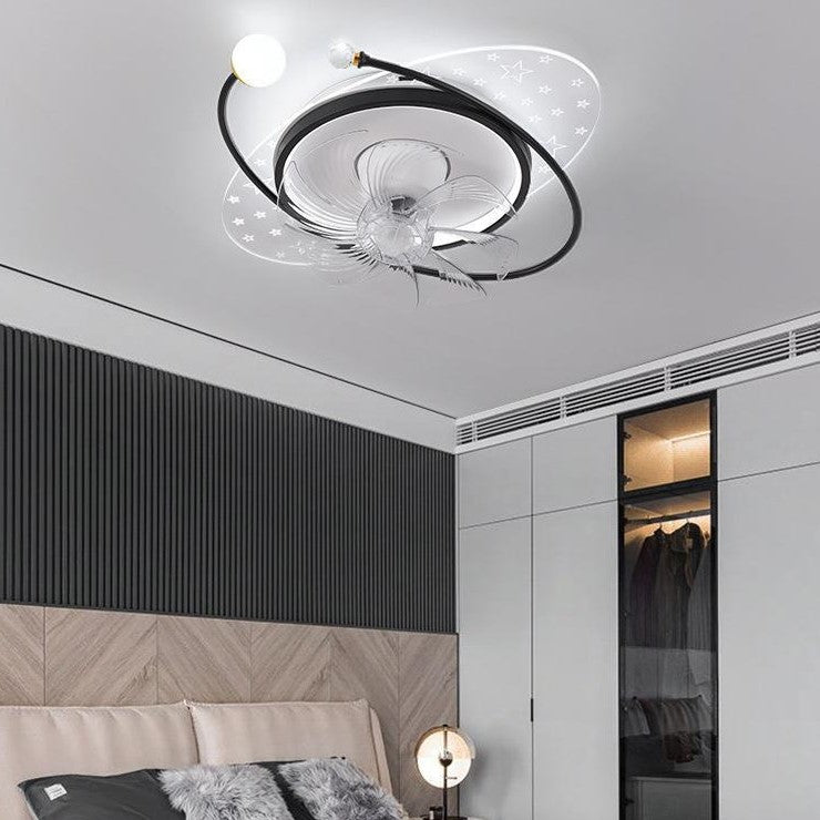 Contemporary Scandinavian Square Round Oval ABS Copper Hardware LED Flush Mount Ceiling Fan Light For Bedroom