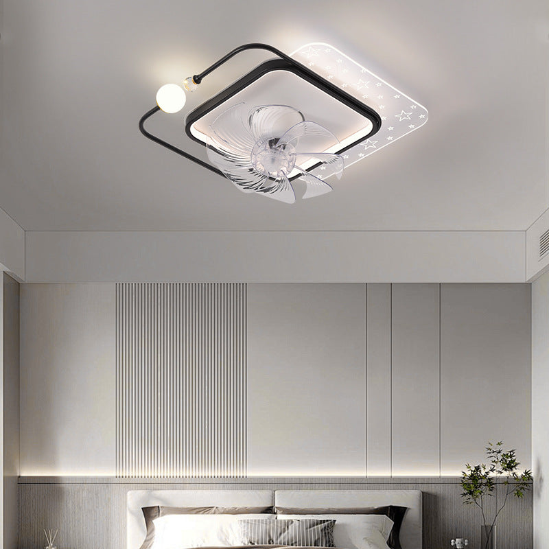 Contemporary Scandinavian Square Round Oval ABS Copper Hardware LED Flush Mount Ceiling Fan Light For Bedroom