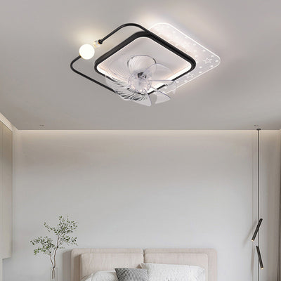 Contemporary Scandinavian Square Round Oval ABS Copper Hardware LED Flush Mount Ceiling Fan Light For Bedroom