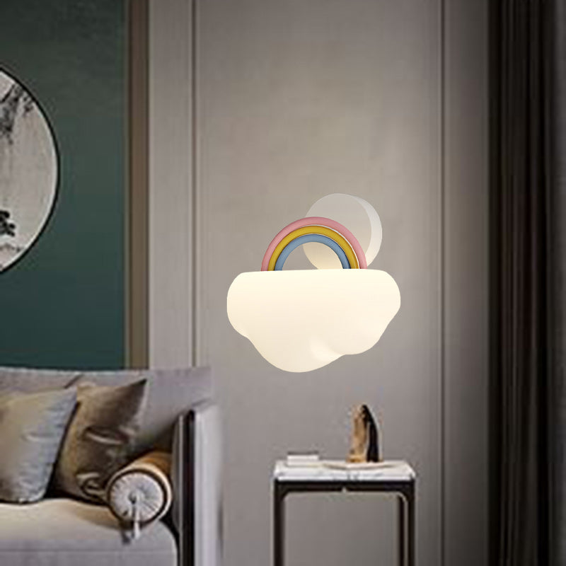 Contemporary Creative Cream Rainbow Clouds PE Iron LED Wall Sconce Lamp For Bedroom