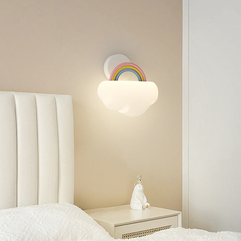 Contemporary Creative Cream Rainbow Clouds PE Iron LED Wall Sconce Lamp For Bedroom