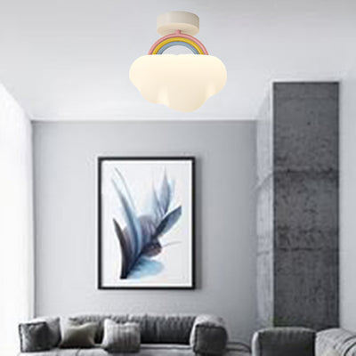 Contemporary Creative Cream Rainbow Clouds PE Iron LED Semi-Flush Mount Ceiling Light For Bedroom