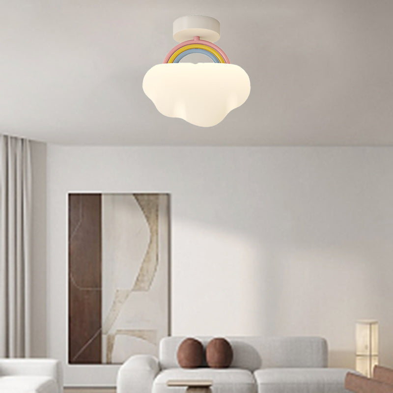 Contemporary Creative Cream Rainbow Clouds PE Iron LED Semi-Flush Mount Ceiling Light For Bedroom