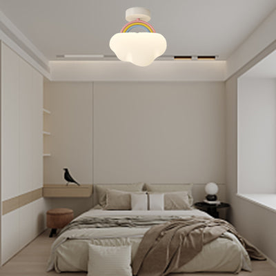 Contemporary Creative Cream Rainbow Clouds PE Iron LED Semi-Flush Mount Ceiling Light For Bedroom