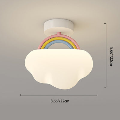 Contemporary Creative Cream Rainbow Clouds PE Iron LED Semi-Flush Mount Ceiling Light For Bedroom