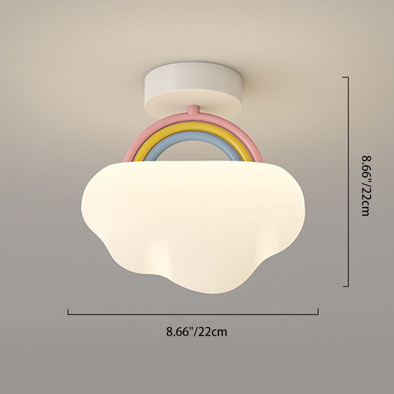 Contemporary Creative Cream Rainbow Clouds PE Iron LED Semi-Flush Mount Ceiling Light For Bedroom