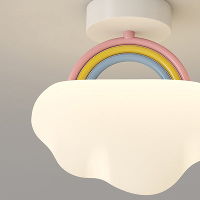 Contemporary Creative Cream Rainbow Clouds PE Iron LED Semi-Flush Mount Ceiling Light For Bedroom