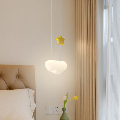 Contemporary Scandinavian Cream Cloud Star Moon PE Iron LED Pendant Light For Bedroom