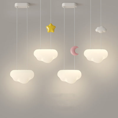 Contemporary Scandinavian Cream Cloud Star Moon PE Iron LED Pendant Light For Bedroom