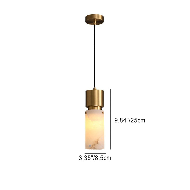 Modern Minimalist Cylinder Copper Marble 1-Light Pendant Light For Bedroom