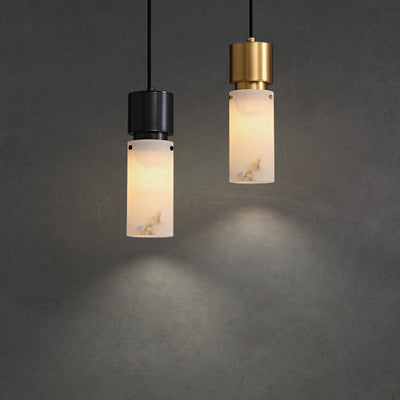 Modern Minimalist Cylinder Copper Marble 1-Light Pendant Light For Bedroom