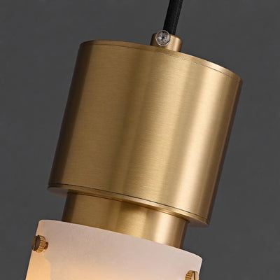 Modern Minimalist Cylinder Copper Marble 1-Light Pendant Light For Bedroom