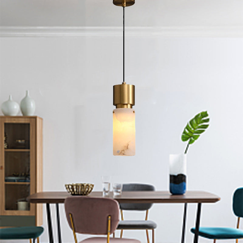 Modern Minimalist Cylinder Copper Marble 1-Light Pendant Light For Bedroom