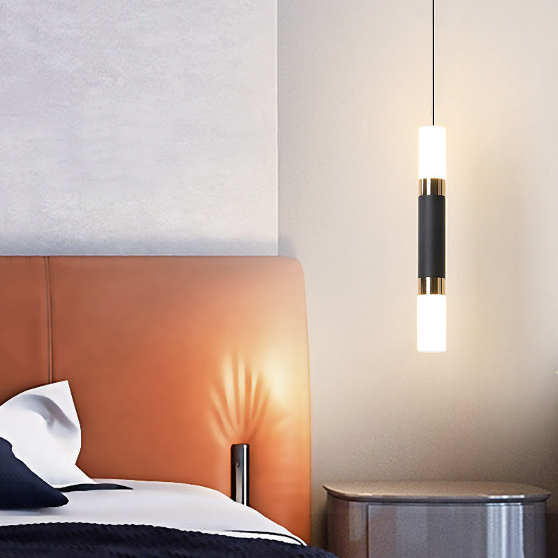 Contemporary Scandinavian Long Round Cylinder Iron Acrylic LED Pendant Light For Bedroom