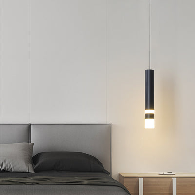 Contemporary Scandinavian Long Round Cylinder Iron Acrylic LED Pendant Light For Bedroom