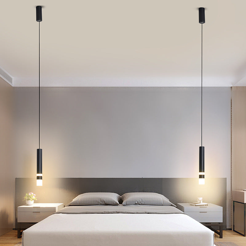 Contemporary Scandinavian Long Round Cylinder Iron Acrylic LED Pendant Light For Bedroom