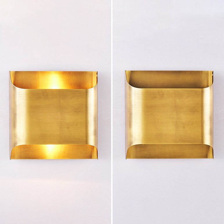 Modern Minimalist Square Copper 2-Light Wall Sconce Lamp For Bedroom