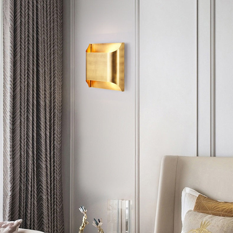 Modern Minimalist Square Copper 2-Light Wall Sconce Lamp For Bedroom