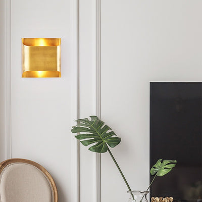 Modern Minimalist Square Copper 2-Light Wall Sconce Lamp For Bedroom