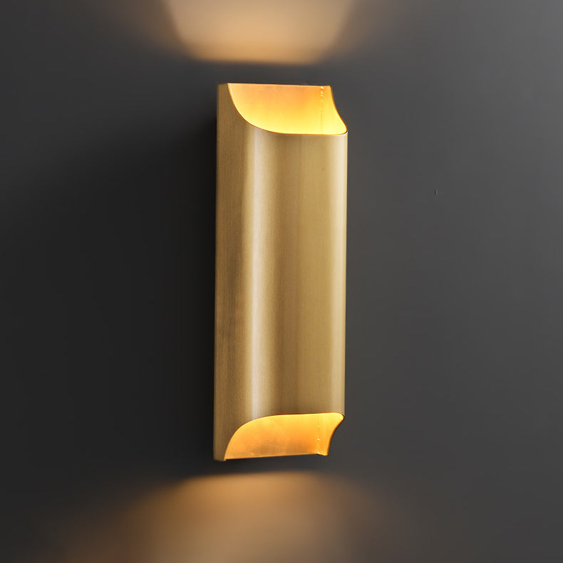 Modern Minimalist Rectangular Copper 2-Light Wall Sconce Lamp For Bedroom