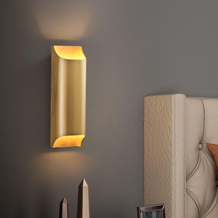 Modern Minimalist Rectangular Copper 2-Light Wall Sconce Lamp For Bedroom