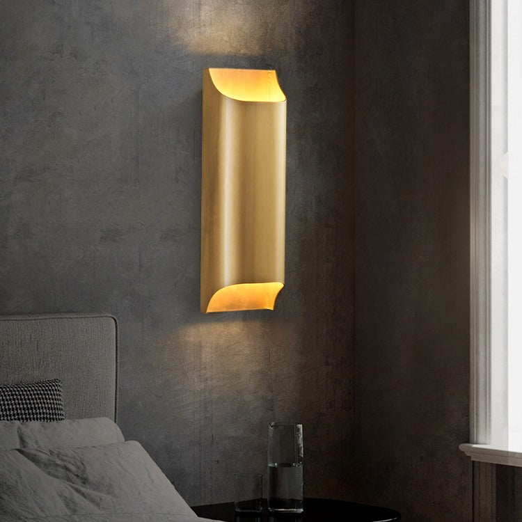 Modern Minimalist Rectangular Copper 2-Light Wall Sconce Lamp For Bedroom