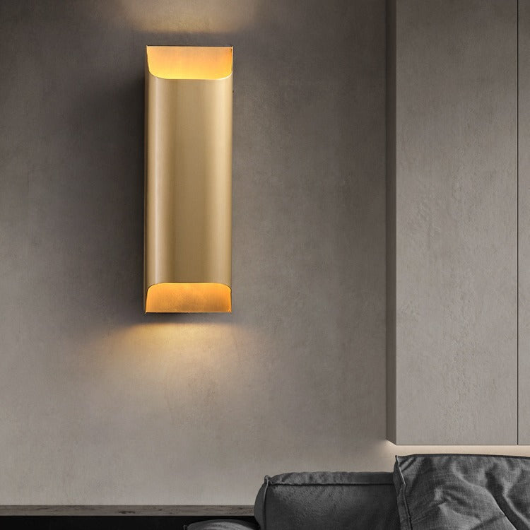 Modern Minimalist Rectangular Copper 2-Light Wall Sconce Lamp For Bedroom