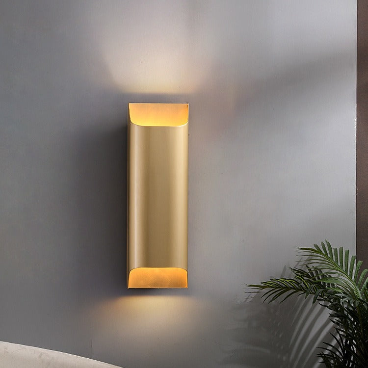 Modern Minimalist Rectangular Copper 2-Light Wall Sconce Lamp For Bedroom