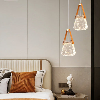 Contemporary Creative Bag Shape Trapezoid Aluminum Hardware Acrylic LED Chandelier For Bedroom