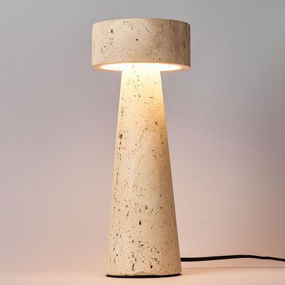 Traditional Japanese Round Cone Yellow Travertine LED Table Lamp For Bedroom