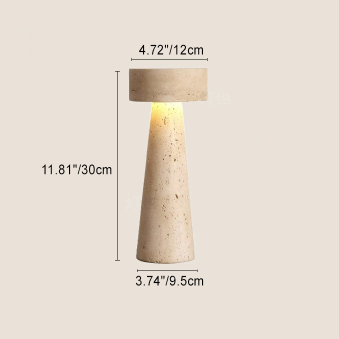 Traditional Japanese Round Cone Yellow Travertine LED Table Lamp For Bedroom