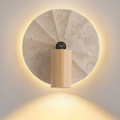 Contemporary Scandinavian Round Cylinder Yellow Travertine Wood 1-Light Wall Sconce Lamp For Bedroom