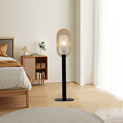 Contemporary Scandinavian Round Oval Iron Marble 1-Light Standing Floor Lamp For Living Room