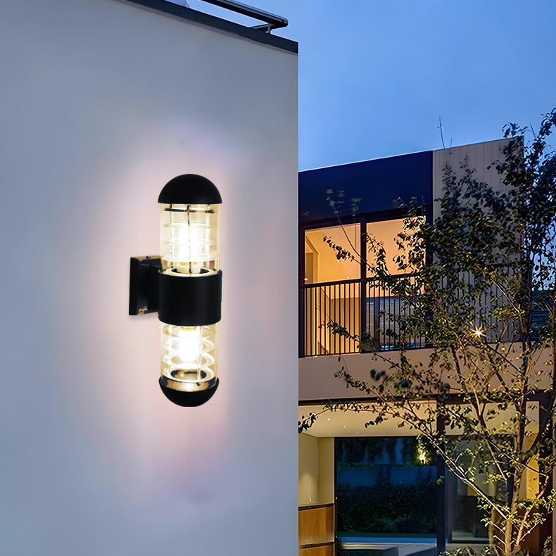 Modern Minimalist Waterproof Cylindrical Aluminum Glass 2-Light Wall Sconce Lamp For Outdoor