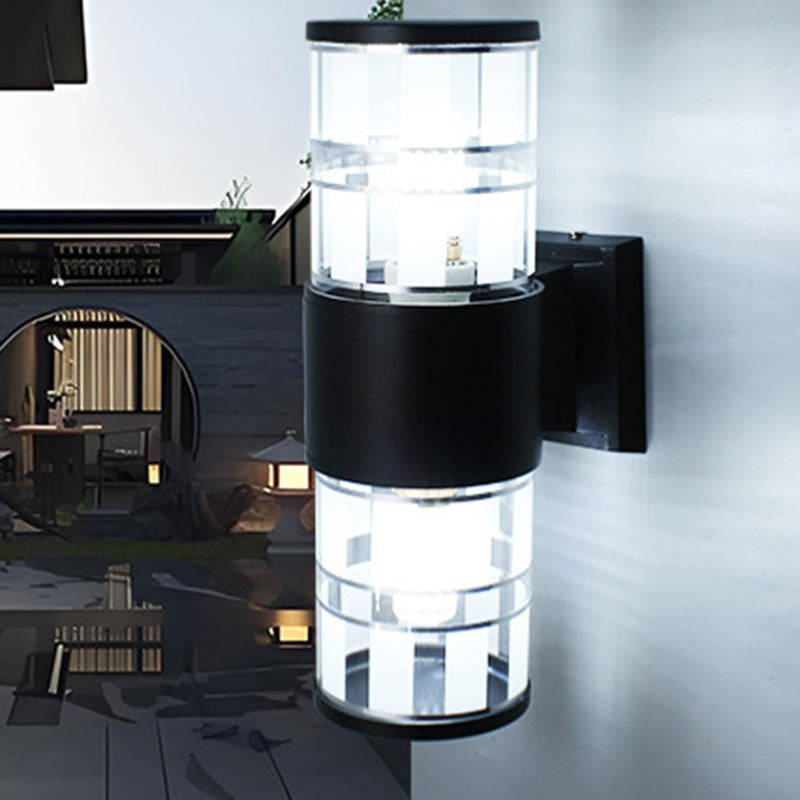 Modern Minimalist Waterproof Cylindrical Aluminum Glass 2-Light Wall Sconce Lamp For Outdoor