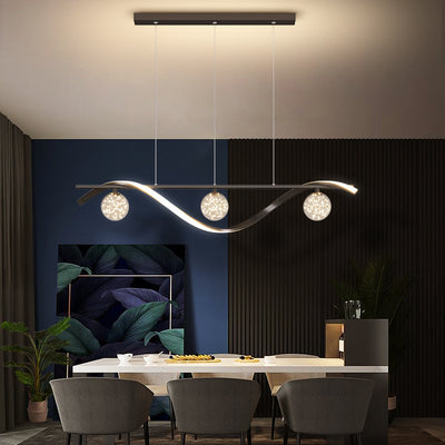 Contemporary Scandinavian Linear Orb Iron Aluminum LED Island Light Chandelier For Dining Room